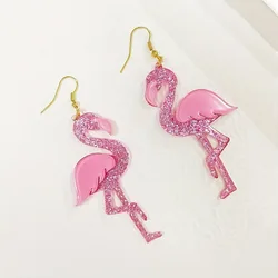 Elegant Cute Pink Flamingo Design Dangle Earrings Western Style Acrylic Jewelry Personality Female Gift