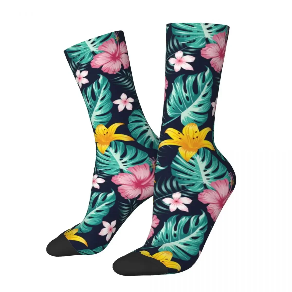 Hibiscus Floral Print Stockings Tropical Flowers Custom Funny Socks Autumn Anti-Slip  Female Outdoor Soft 