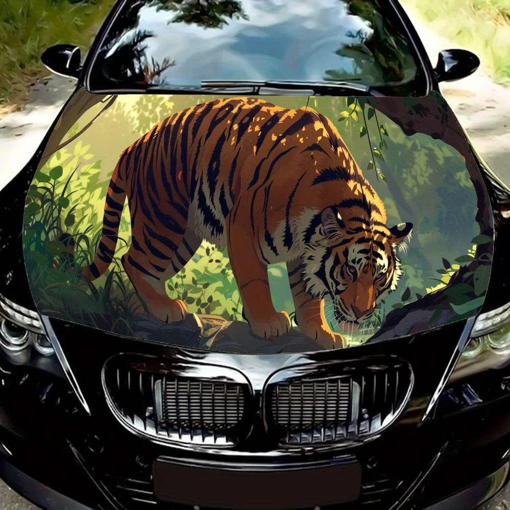 

Tiger Walking in The Forest Car Hood Vinyl Wraps Sticker, Car Engine Decal, Waterproof Self-adhesive Car Packaging Cover, Univer