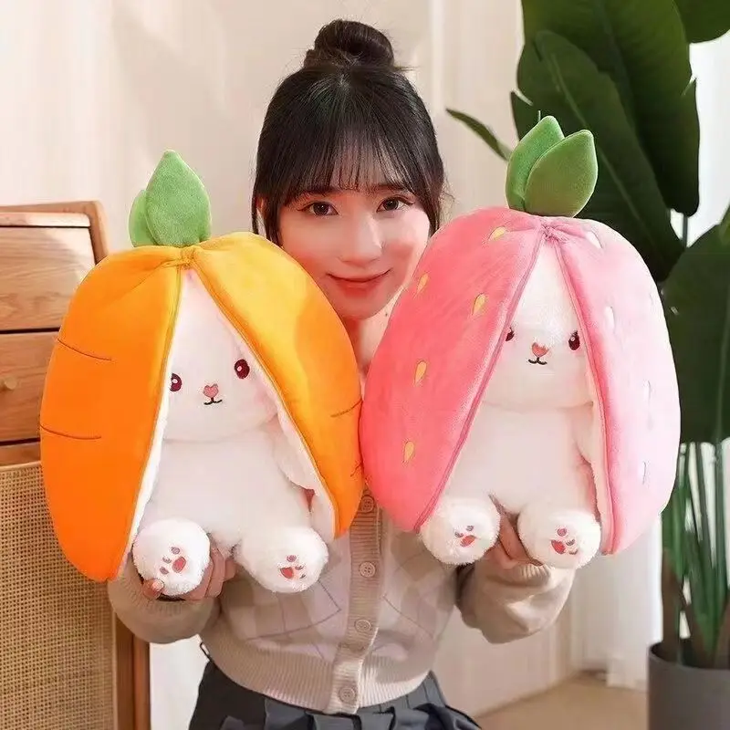 Easter Strawberry Transforming Bunny Cute Doll Plush Toy Carrot Bunny