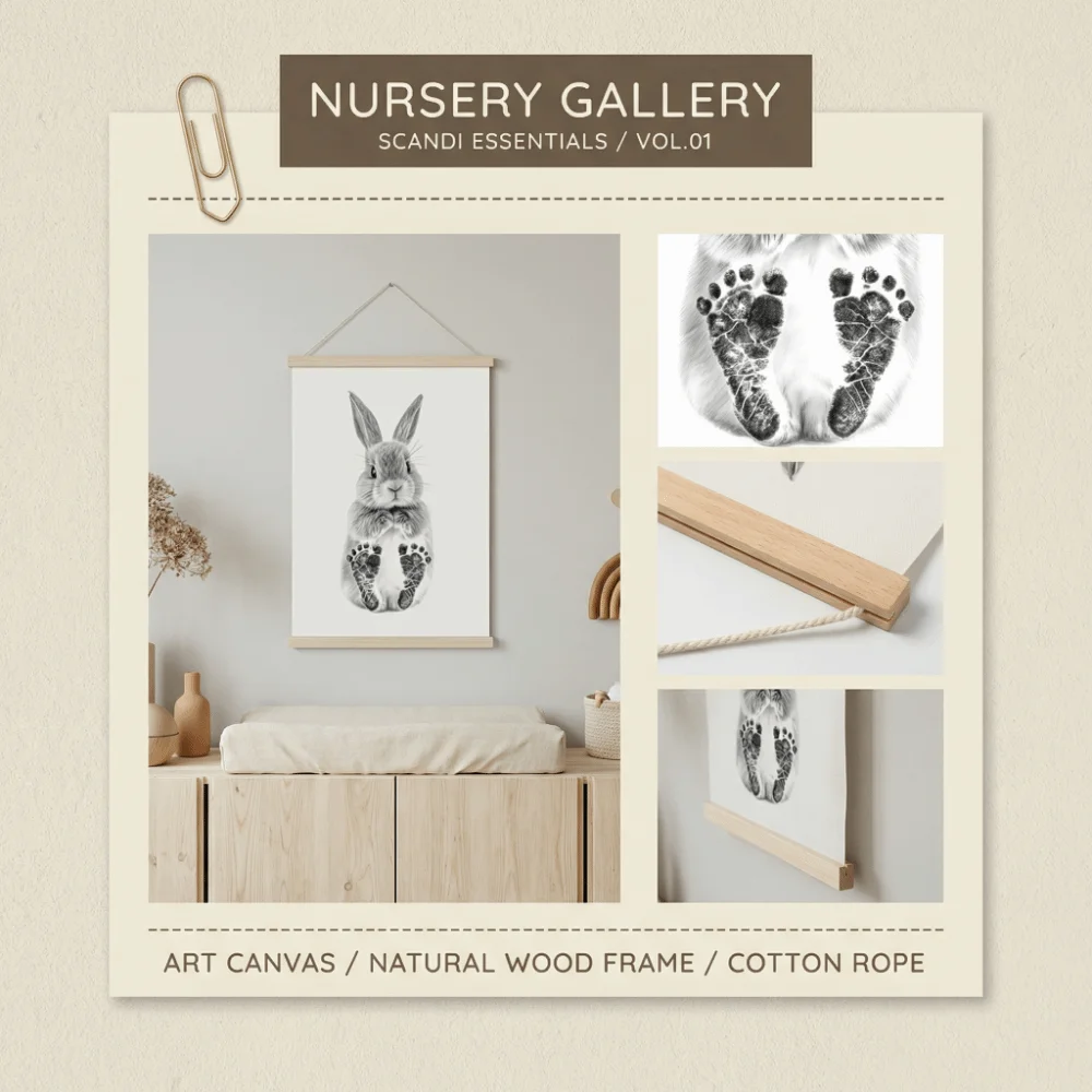 

Набор для творчества: Подвесной свиток с отпечатками детских ладошек, деревянная коробка, холст с принтом кролика, памятная картина на годовщину первого года жизни ребенка