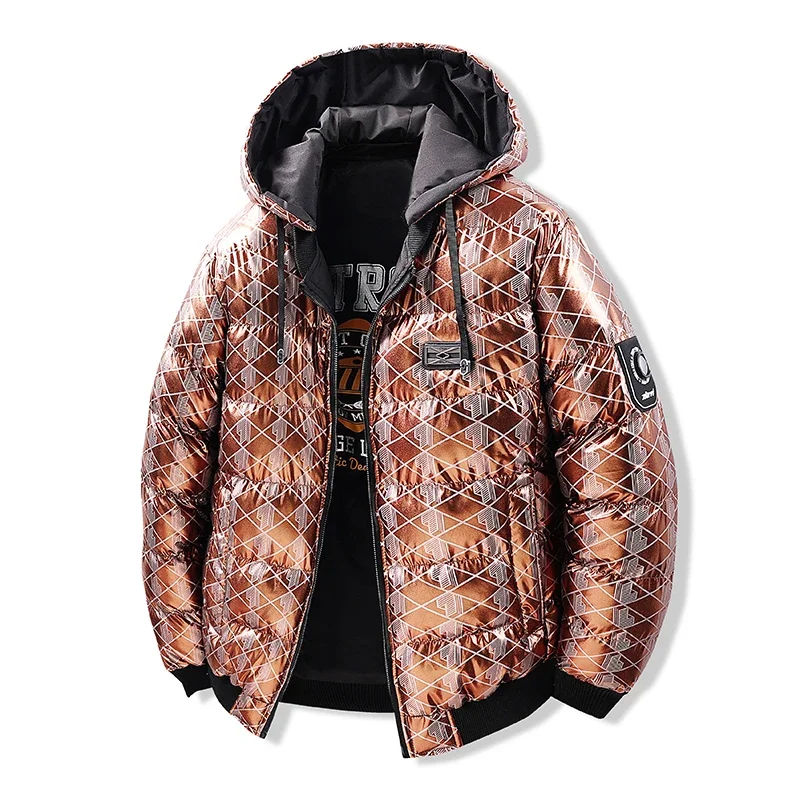 Gorasion Men's Thick Cotton Padded Clothes Autumn Winter Can Be Worn on Both Sides Printed Warm Jackets and Hooded Down Jackets