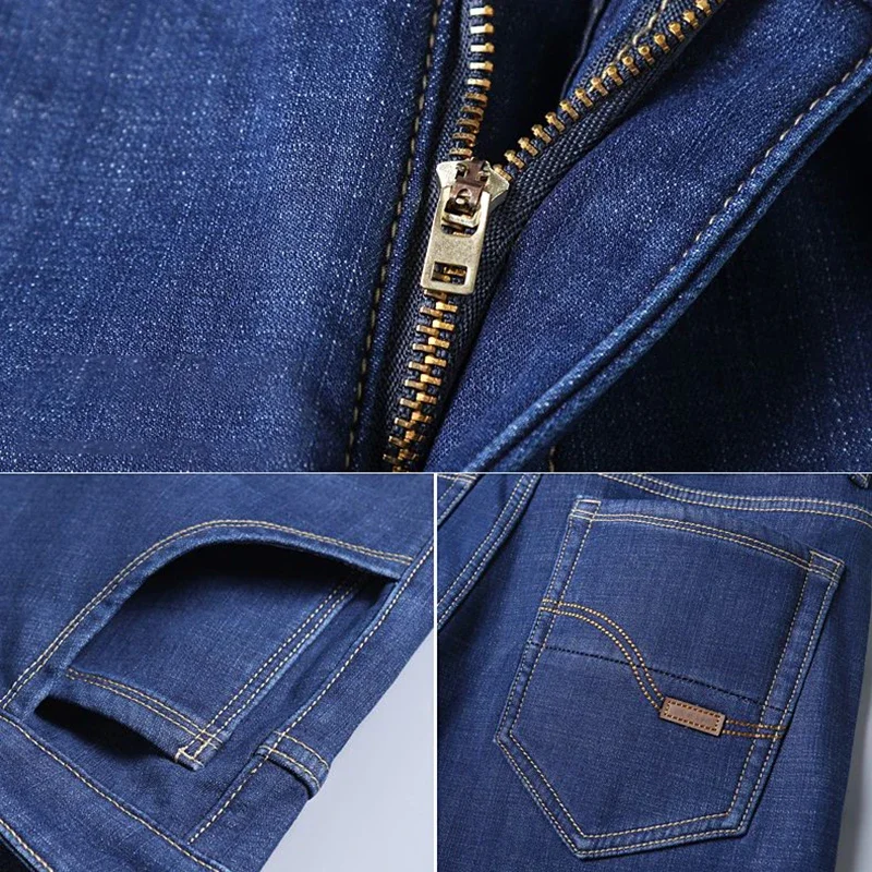 Men Autumn Winter Fleece Lined Thickened Jeans Male Fashion Loose Straight Denim Pants Warm Smart Casual Trousers