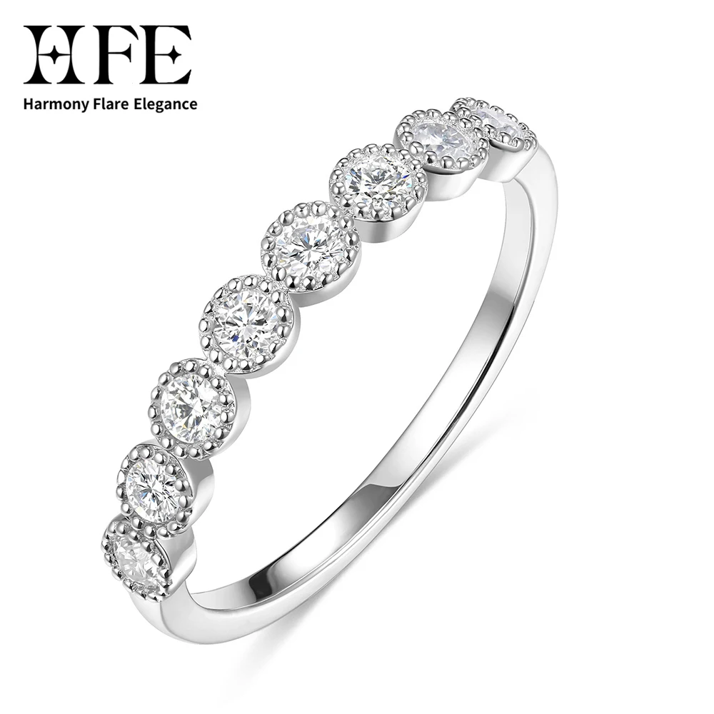 خاتم الخلود للسيدات من HFE Moissanite، لون D VVS1 925 من الفضة الإسترليني بحافة مستديرة قابلة للتكديس لعيد الميلاد والزفاف والذكرى السنوية