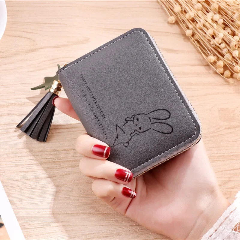 New Luxurious Women\'s Wallets PU Leather Zipper Small Purse Cute Little Rabbit Pattern Women Purse Mini Girl Coin Purse