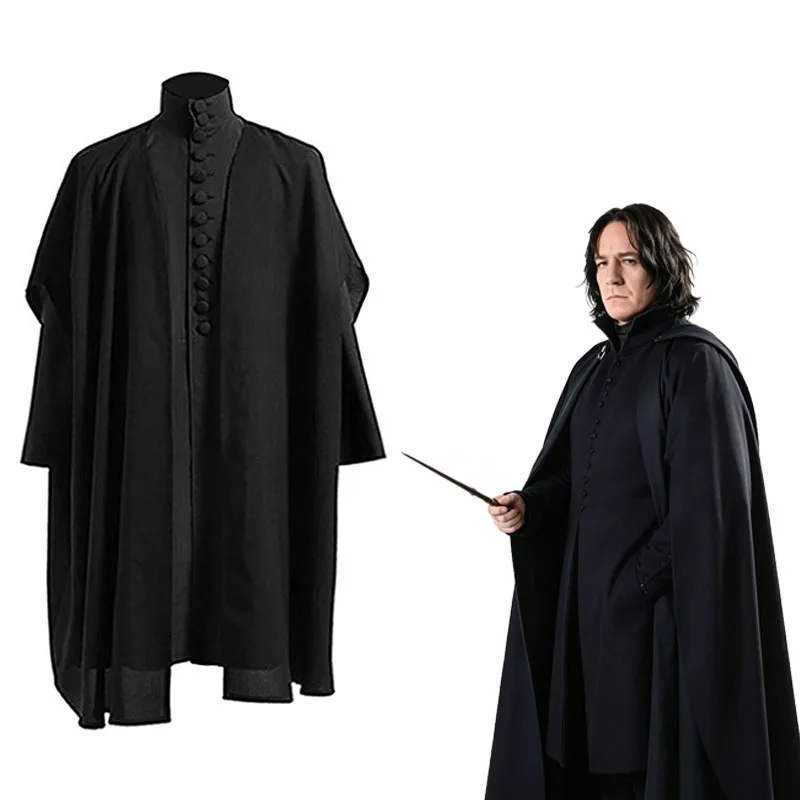 Disfraz de Cosplay del Profesor Severus Snape de la Película, Túnica Negra de la Escuela Hogwarts, Traje de Uniforme para Fiesta de Carnaval de Halloween