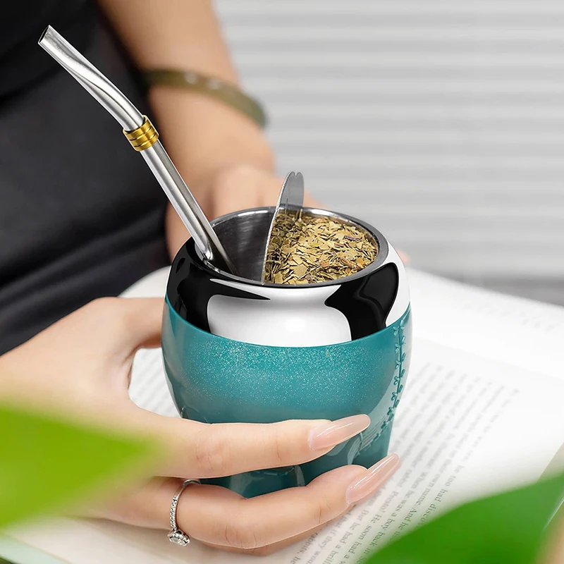 Bombillas Coffee Tea Cup Water Cup 280ML304 Stainless Steel Yerba Mate Cup 8oz Double Wall Argentine Yerba Mate Gourd With