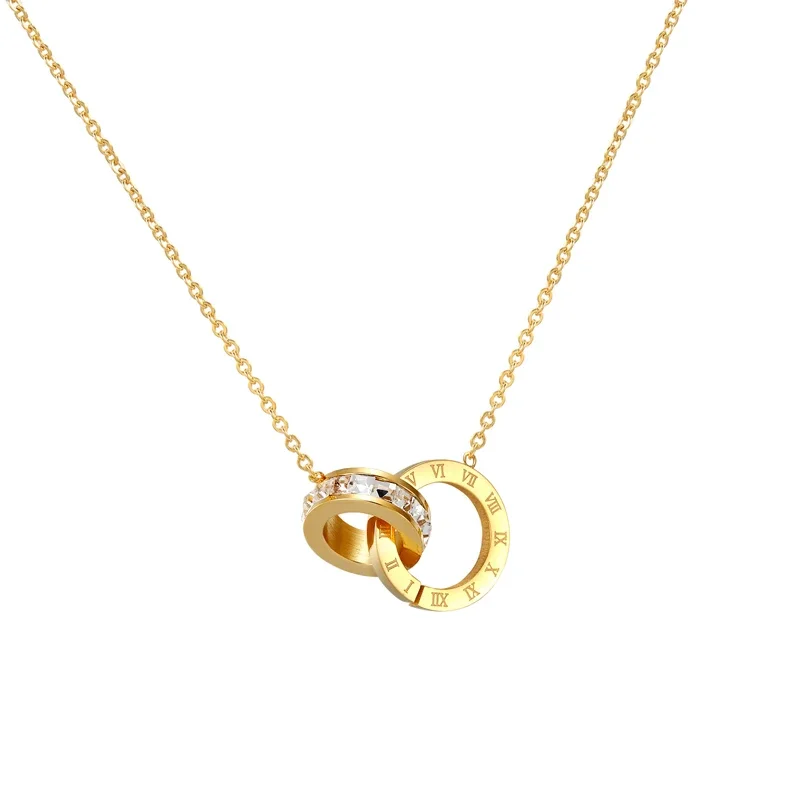 Fashion Roman Numerals Interlocked Plated Rose Gold Collarbone Chain Pendant Necklace Steel Necklace Chain Pendant for Women