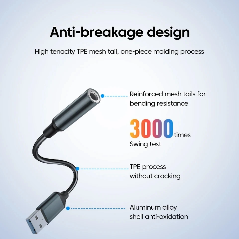 HiFi USB to 3.5mm Audio Adapter External Sound Card for Studio Headphone Mic PC Laptop Music Listening Plug