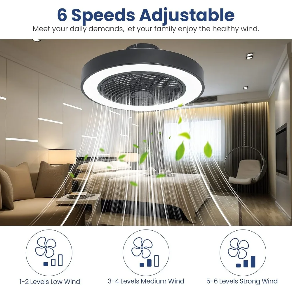 Bladeless Ceiling Fans with Lights, 20 Inch Enclosed Dimmable Ceiling Fans and Remote Dining Room and Bedroom Fan Lights