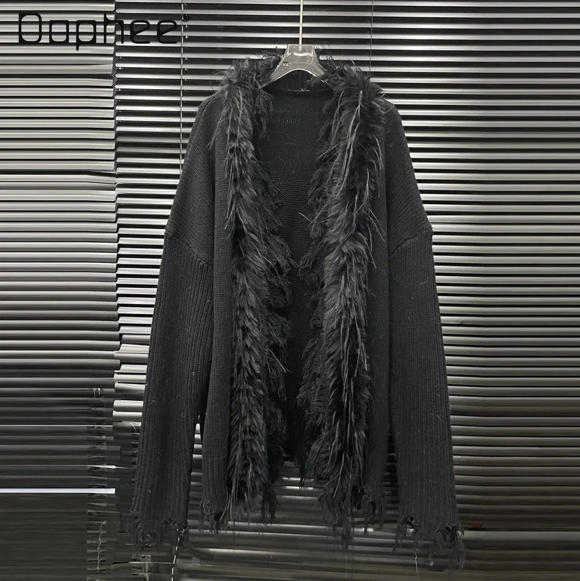 الكورية شيك العصرية الفراء طوق المرقعة محبوك سترة المرأة فضفاضة الموضة الراقية الخامس الرقبة طويلة الأكمام سترة الخريف الشتاء