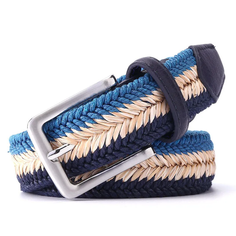 100-130cm Hand Woven Extended Men Belt Stock Fishbone Pattern Woven Wax Rope Straw Mixed Women Leisure Canvas Wholesale