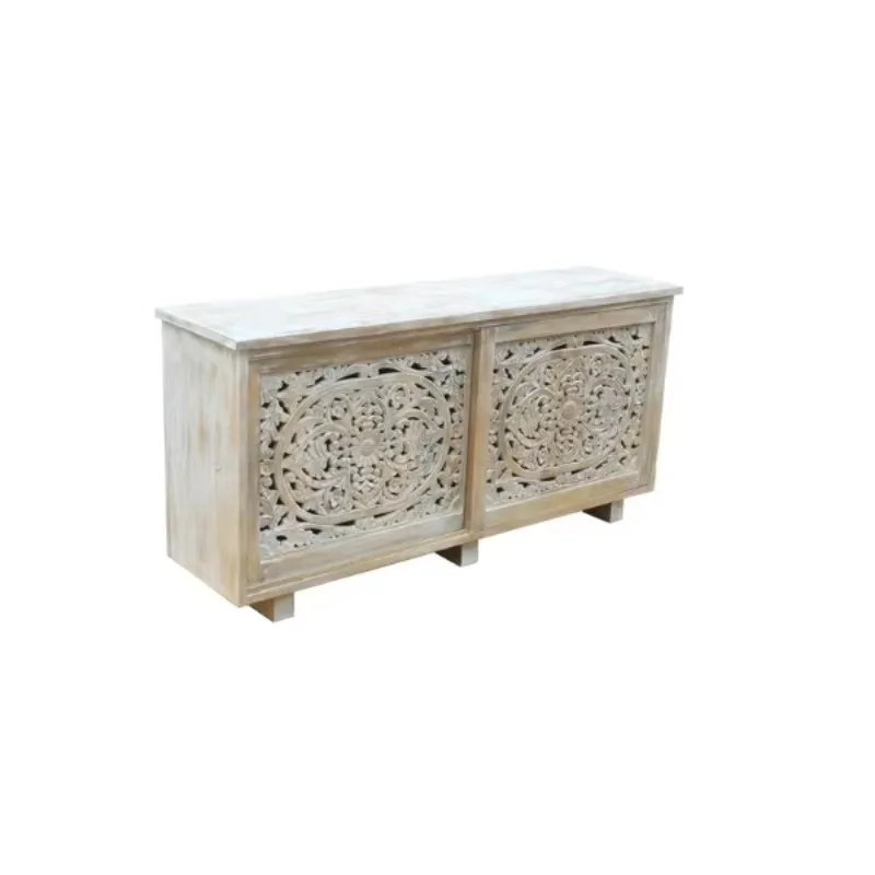 Modern sliding sideboard 2 doors, catering solid mango wood carving after imitation finish MDF hotel
