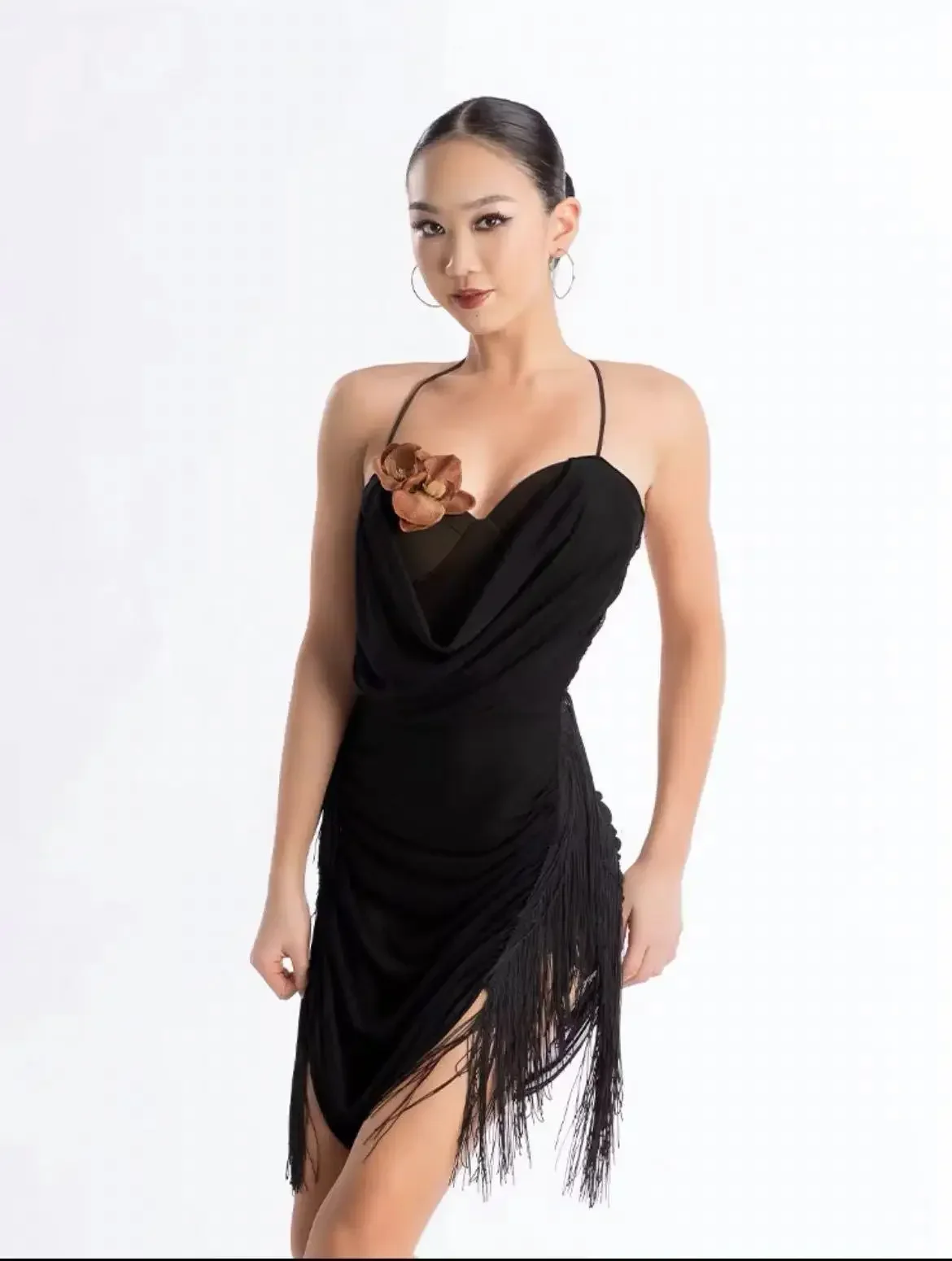 Vestido de dança latina para mulheres adulto borla emenda saia terno de dança cha-cha samba estilo internacional de dança de salão