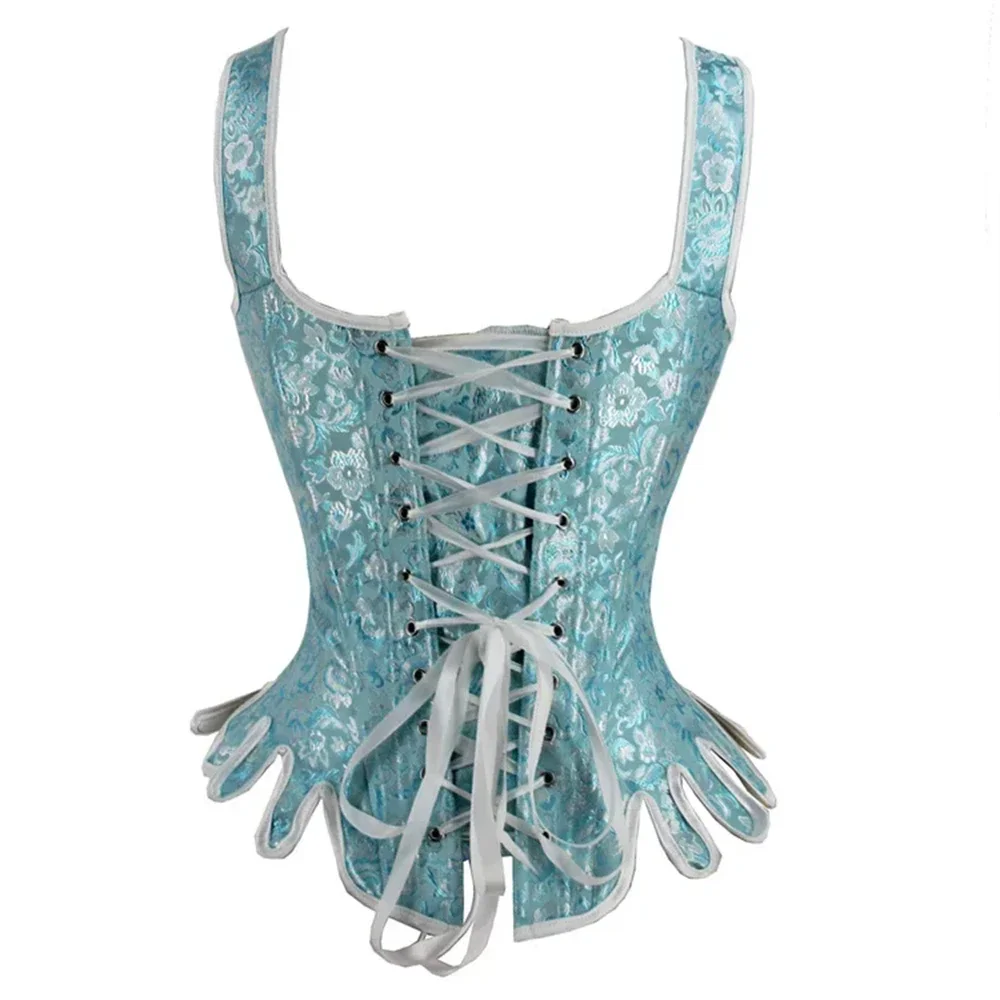 Pink Brocades Gothic Corset with Should Strap Women Medieval Renaissance Overbust Bustier