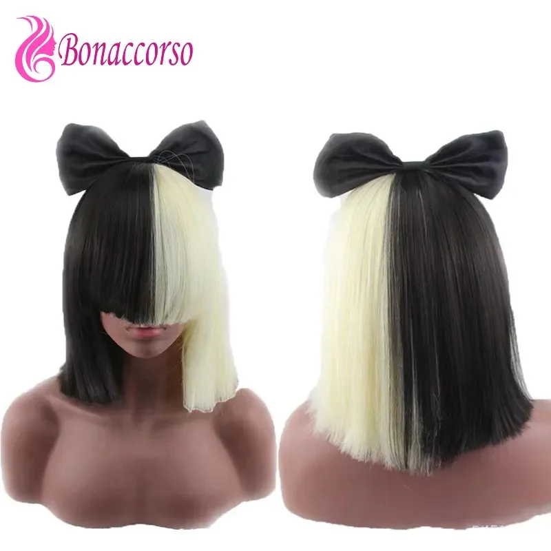 

Sia Star Singer Cosplay Wig Black Light Gold Mixed Color Synthetic Short Straight Wig This Is Acting Anime Coser Wig Daily Party