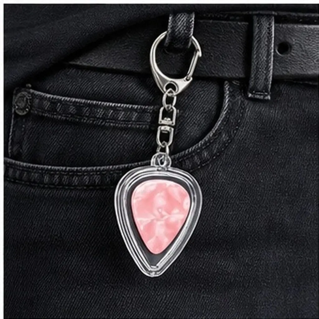 10Pcs Guitar Pick Keychain Case Transparent Acrylic Plectrum Organizer Compact Pick Holder for Electric Acoustic Guitar Players