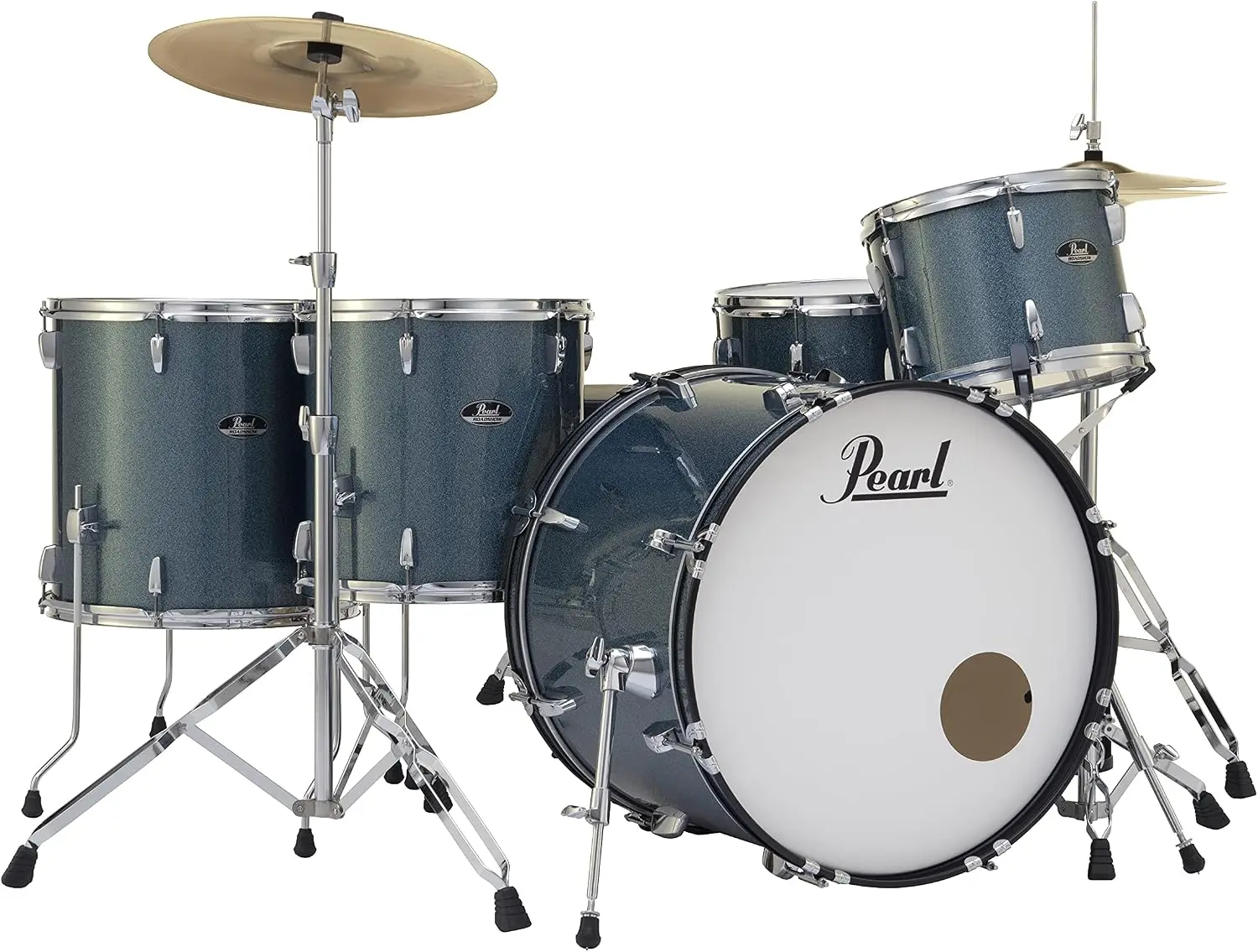 Complete Rock Drum Set with Hardware and Cymbals, Aqua Blue Glitter Finish