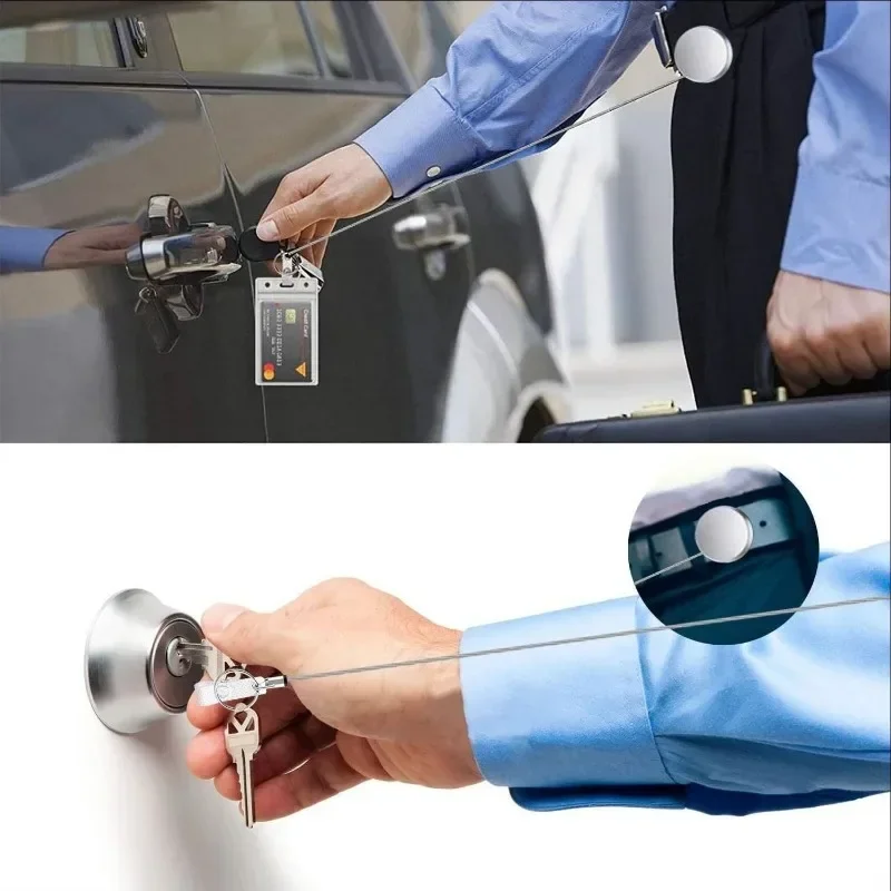 1PC Metal Plating Gray-black Retractable Keychain ID Holder Key Chain Easy Pull Button Key Ring Hot Sale Accessories