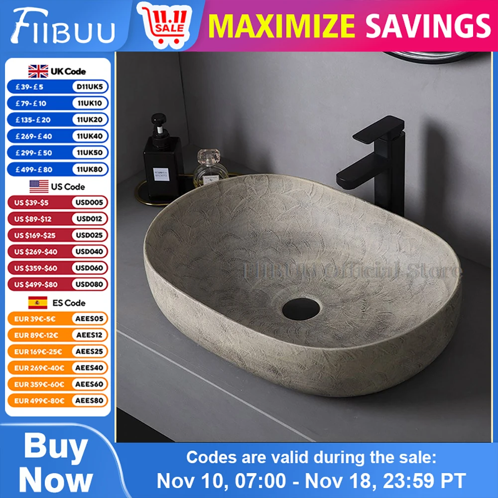 Ceramic Bathroom Vessel Sink Bowl Above Counter Art Single Sink Lavatory Wash Hand Basin Household Countertop Wash Basin Drain