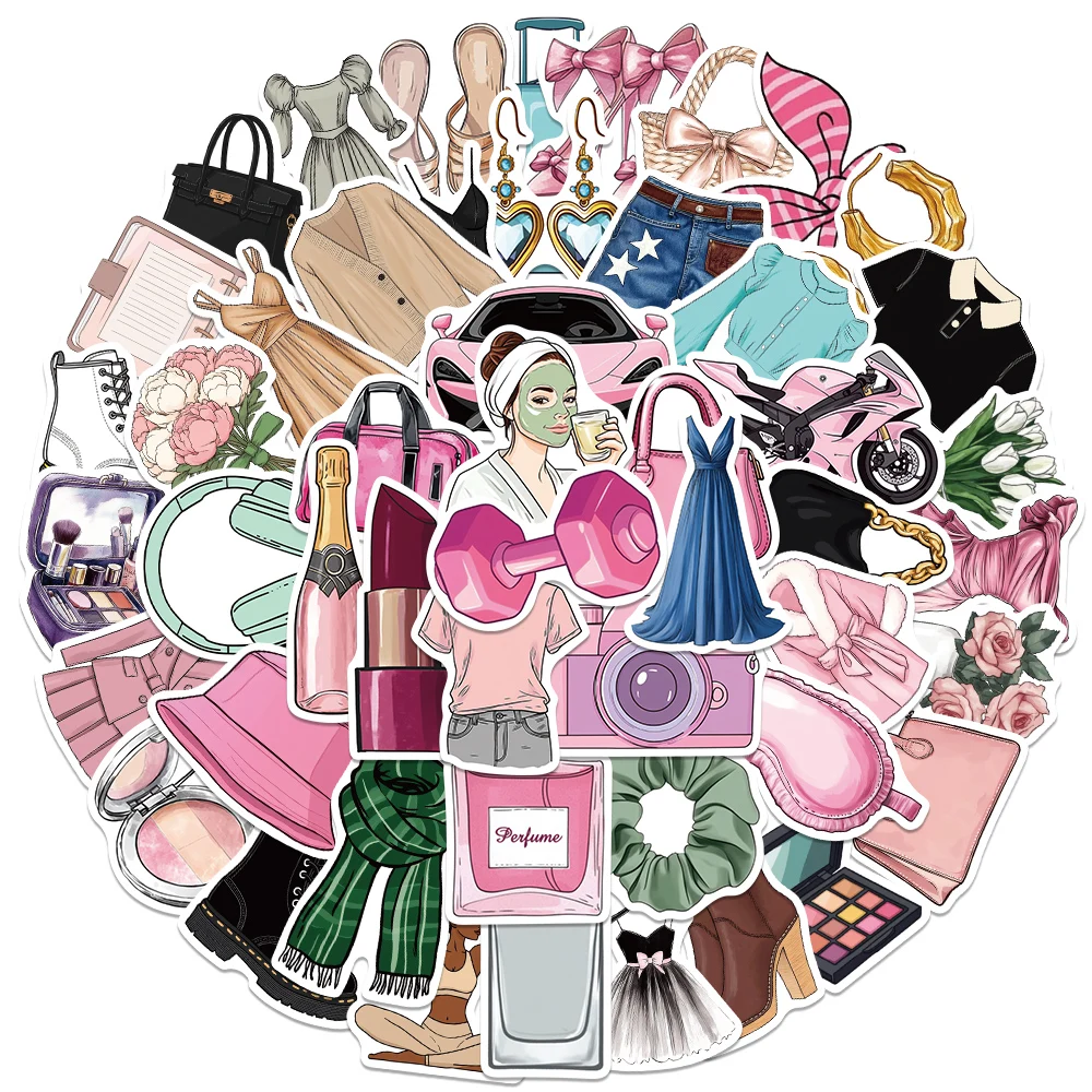 50pcs Women's Daily Necessities Stickers Classical Camera Bag Clothing Decal DIY Notebook Suitcase Phone Guitar Sticker For Teen