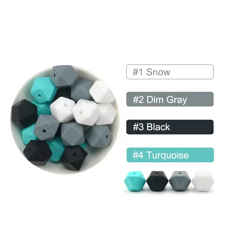 LOFCA 10 Stück 14mm/17mm Sechskant-Silikonperlen für Schmuckherstellung, Großpackung, DIY-Halskette, Schnullerkette, beliebtes Schmuckzubehör