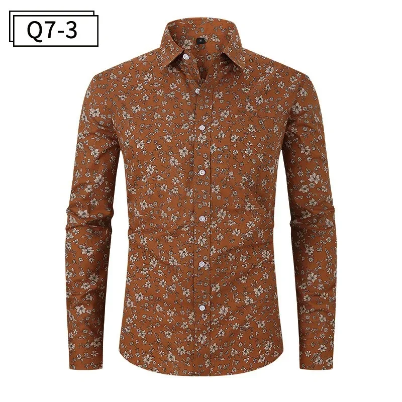 

Spring and Autumn Men's New Printed Shirt with Collar and Long Sleeves Casual and Loose Fit