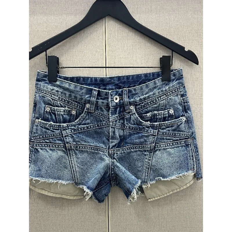High Street Dark Style Raw Hem Washed Slim Fit Denim Shorts Women's Casual Fashion Pants Women's Clothing