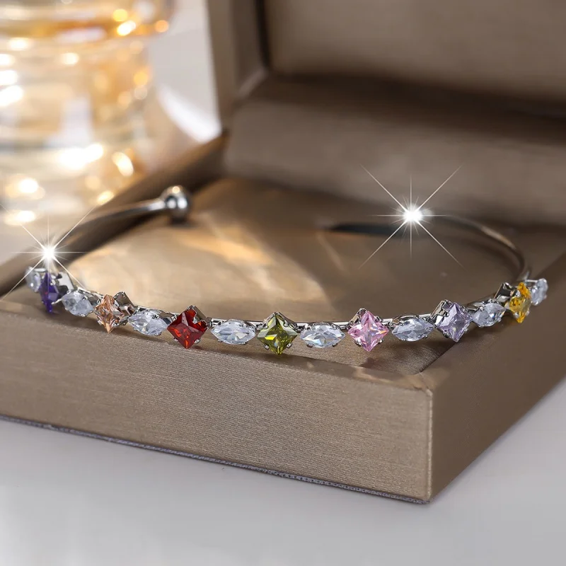 Small Fresh Colored Zircon Light Luxury Shiny Irregular Dopamine Versatile High-end Exquisite Open Mouth Bracelet Jewelry