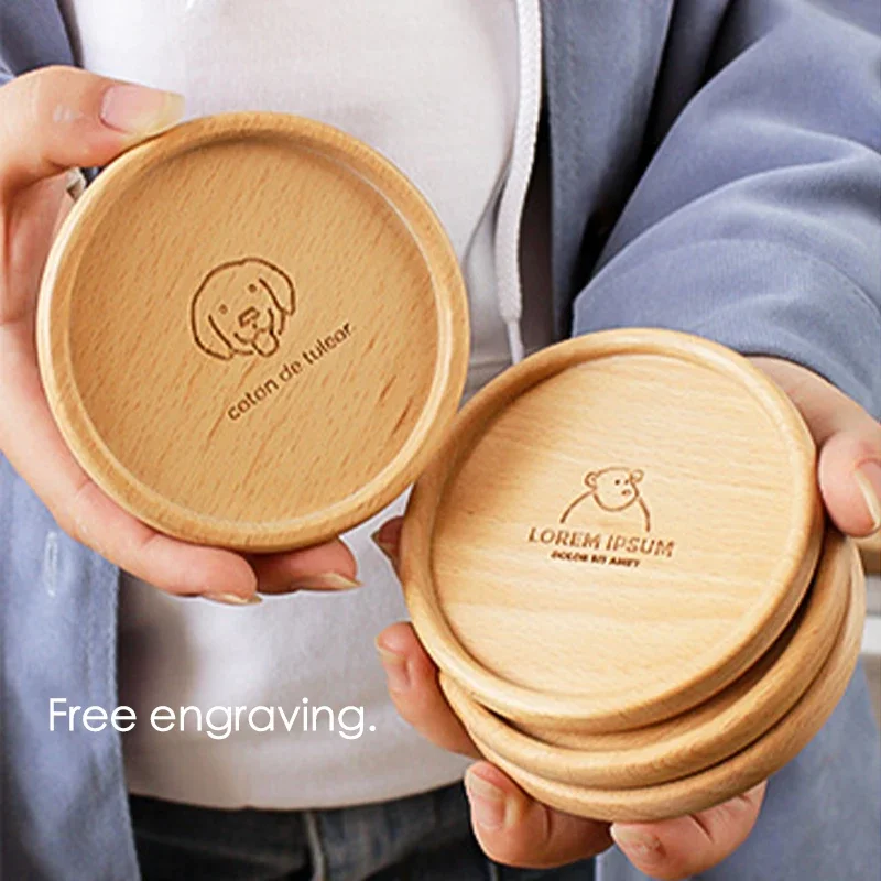 JASTER-1pc Plain or Personalized Walnut Coaster - With individual Box