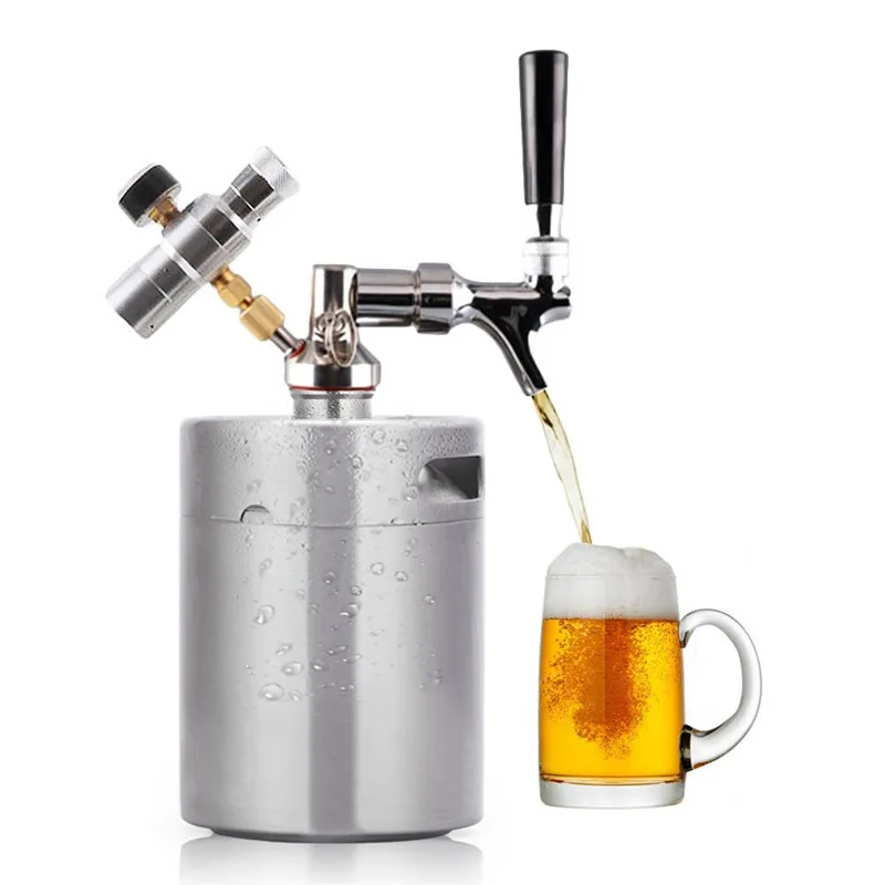 5L Stainless Steel Beer Kegs Mini Kegs Beater Craft Beer Two-shot Container Bar Desk Beer System