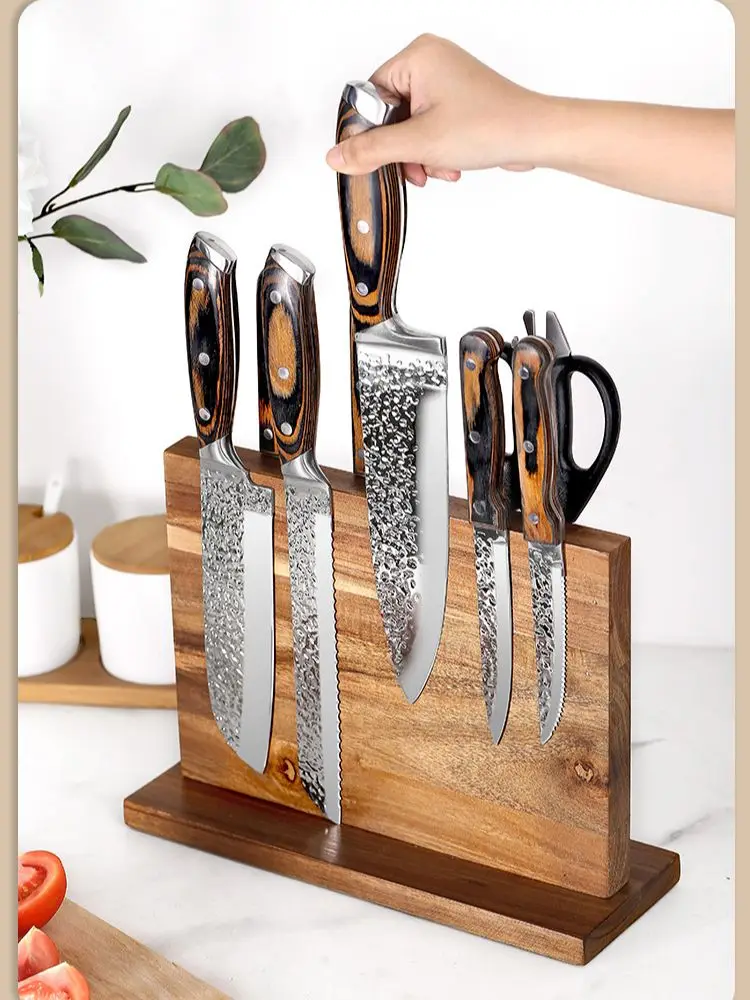 acacia wood Kitchen Magnetic Knife Block  Double Side Knife Holder Rack Magnetic Stands with Strong Magnets Knife Stand