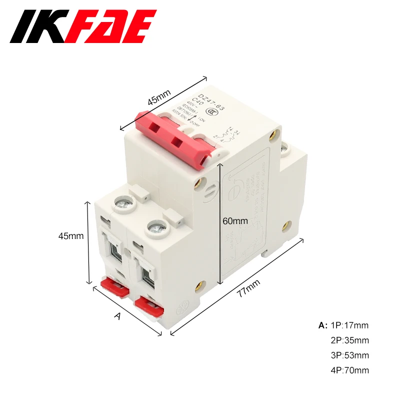 Din Rail Mini Circuit Breaker 1P 2P 3P 4P AC 400V MCB 6A 10A 16A 20A 25A 32A 40A 50A 63A   Household Circuit Air Switch DZ47-63