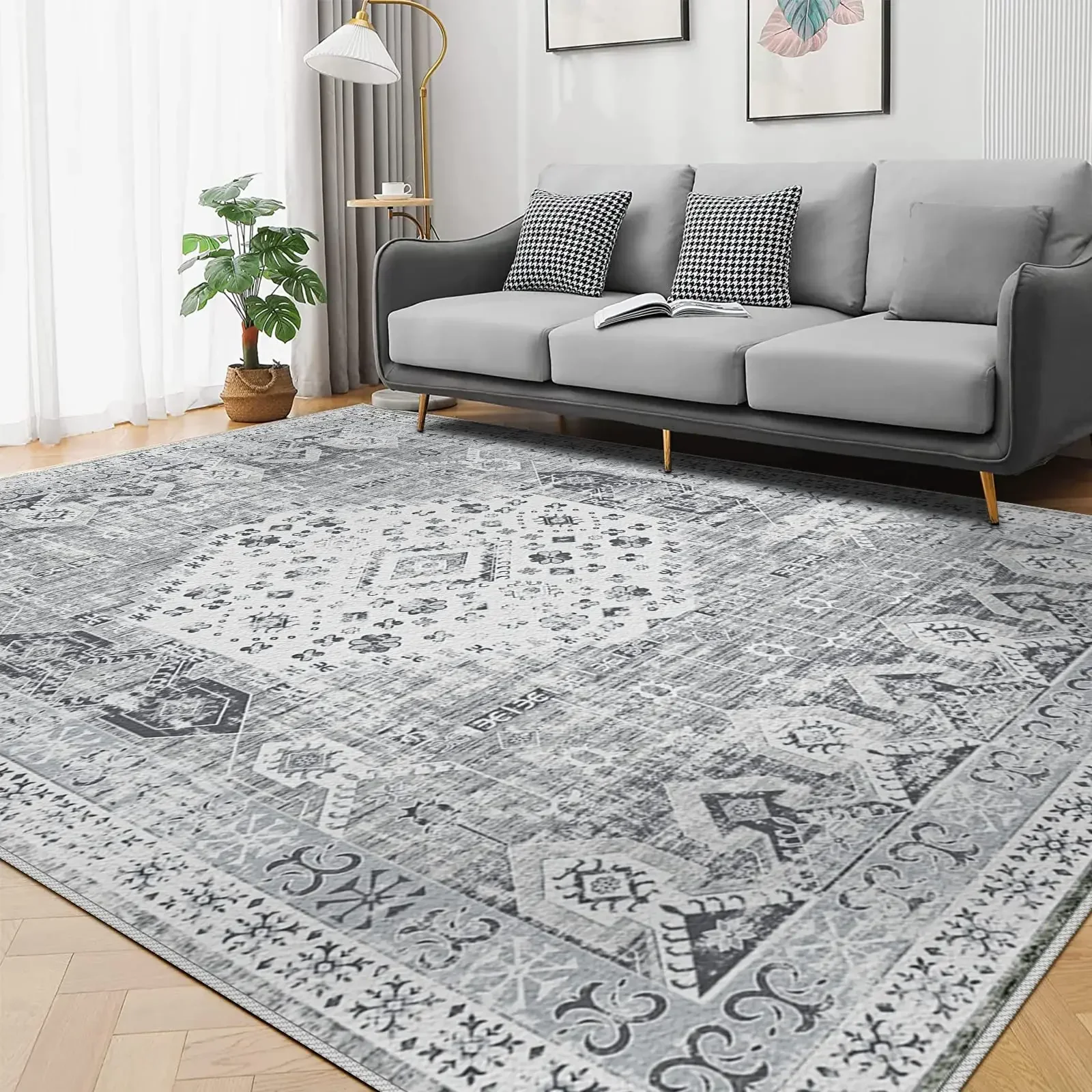 Washable 9x12 Area Rug: Rugs for Living Room Ultra Soft Carpet for Bedroom Waterproof Rug Non Slip Rugs for Hardwood Floors (Gre