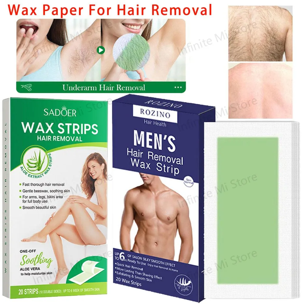 Hair Removal Wax Paper 20Pcs/Set Non-permanent Facial Body Depilatory Professional Effective Waxing Cold Wax Strips Paper Women