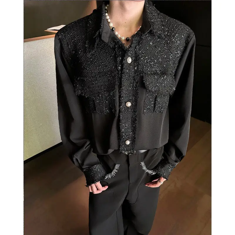

Elegant Plaid Men's Shirt Pearl Buttoned Long Sleeve Fashion Urban Style Breathable Polyester Fiber Regular Fit Button up