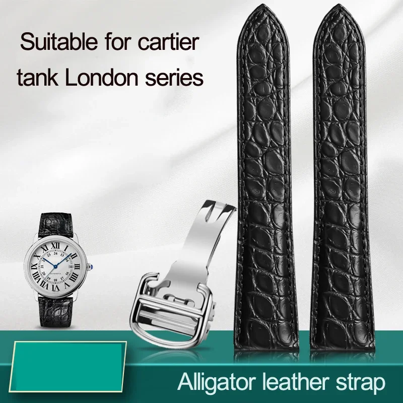Alligator Genuine Leather Watch Strap 16mm 18mm 20mm 22mm For Cartier Solo Tank  London Calibo Leather Watch Band Men And Women view 6