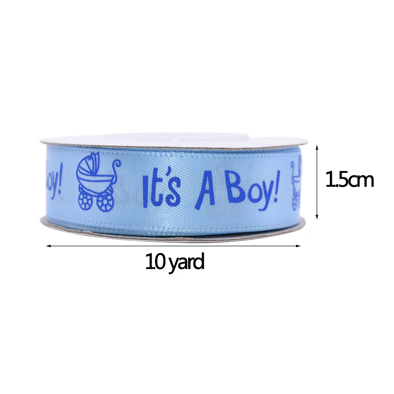 10 Yards 1.5cm Baby Shower Decor It\'s A Boy/girl Ribbon Pink Blue Satin Ribbons DIY Gift Wrapping Supplies Birthday Party Decor