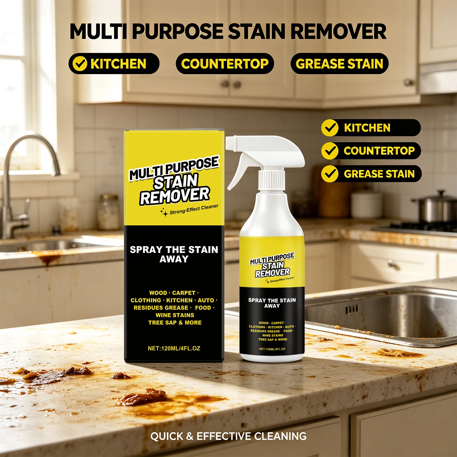 Multi Surface Stain Remover For Bathroom Kitchen And Furniture Remove Dirt And Water Stains Stain Cleaner Detergent 120ml