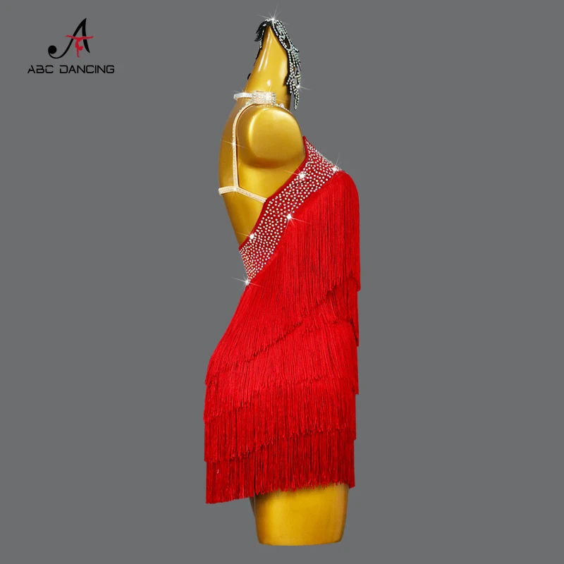 New Red Latin Dance Competition Sexy Fringe Short Skirts Ballroom Clothes for Women Girls Custom Large Size Practice Wear Dress