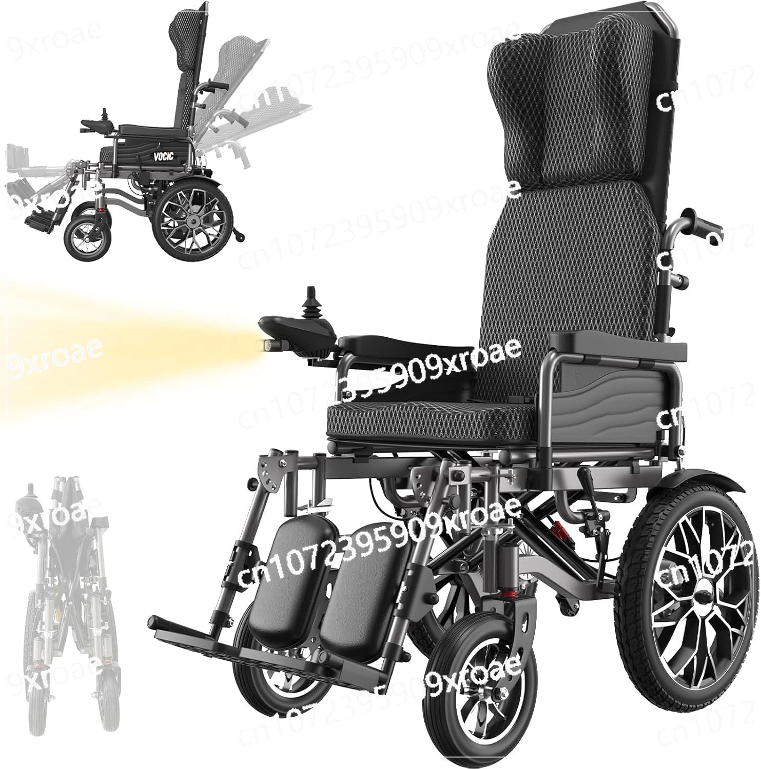 

High Back Reclining Electric Wheelchair Customized Adjustable Folding Electric Wheelchair For Disable 500W Motor Portable