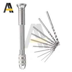 10 in 1 Mini Micro Hand Drill Chuck HSS Twist Drill Bit Woodworking Drilling Rotary Hand Drill  with Keyless Tool Accessories