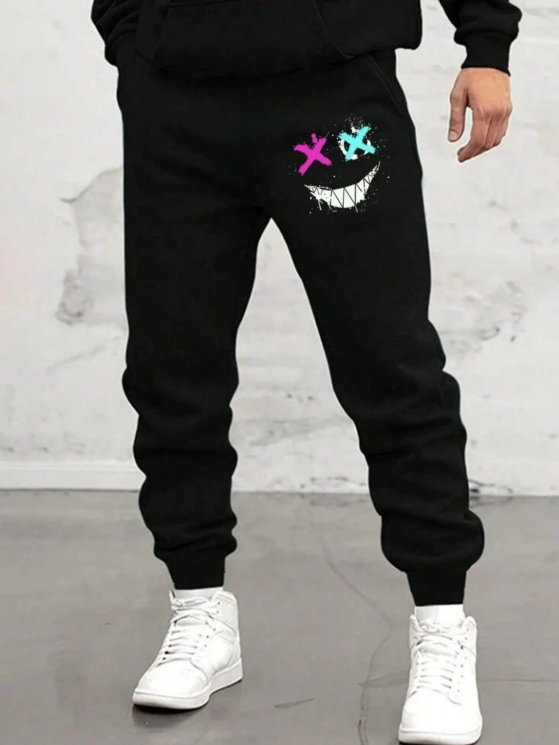 

2025 Autumn and Winter Mens Colorful Grinning Face Print Joggers Loose Fit Casual High-end Luxury Is for Both Men and Women Gym