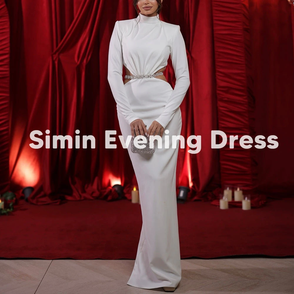 

Simin женские вечерние платья русалки с высоким воротником и вырезом из бисера и поясом с длинными рукавами длиной до пола, вечерние элегантные платья 2025