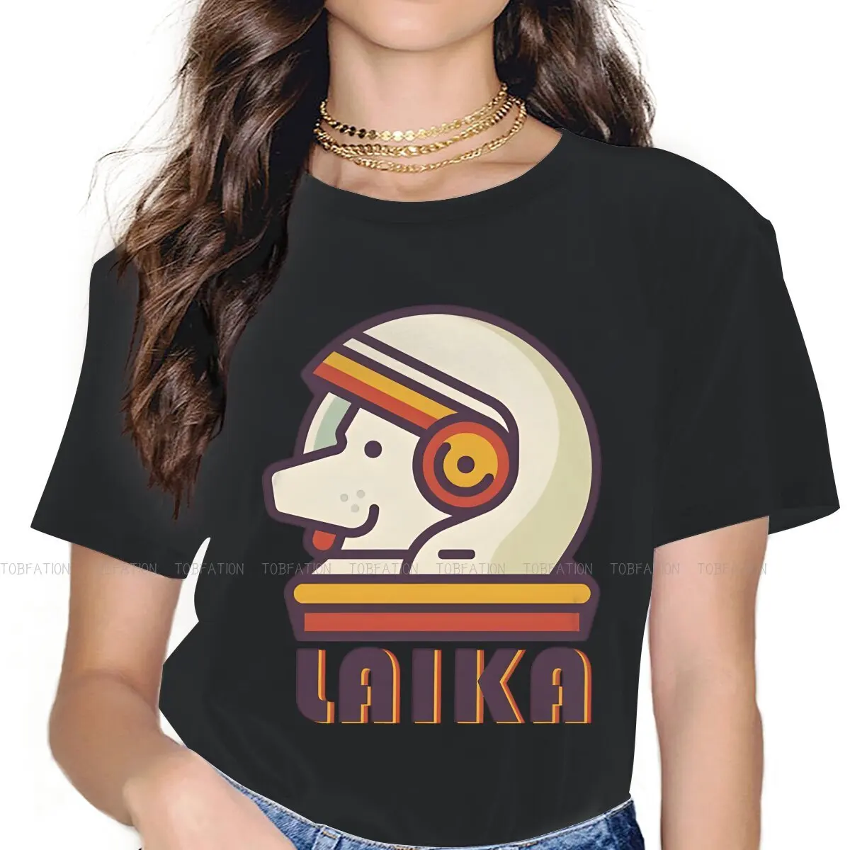 Laika First Space Dog TShirt for Woman Girl Laika Basic Summer Sweatshirts T Shirt New Design Loose