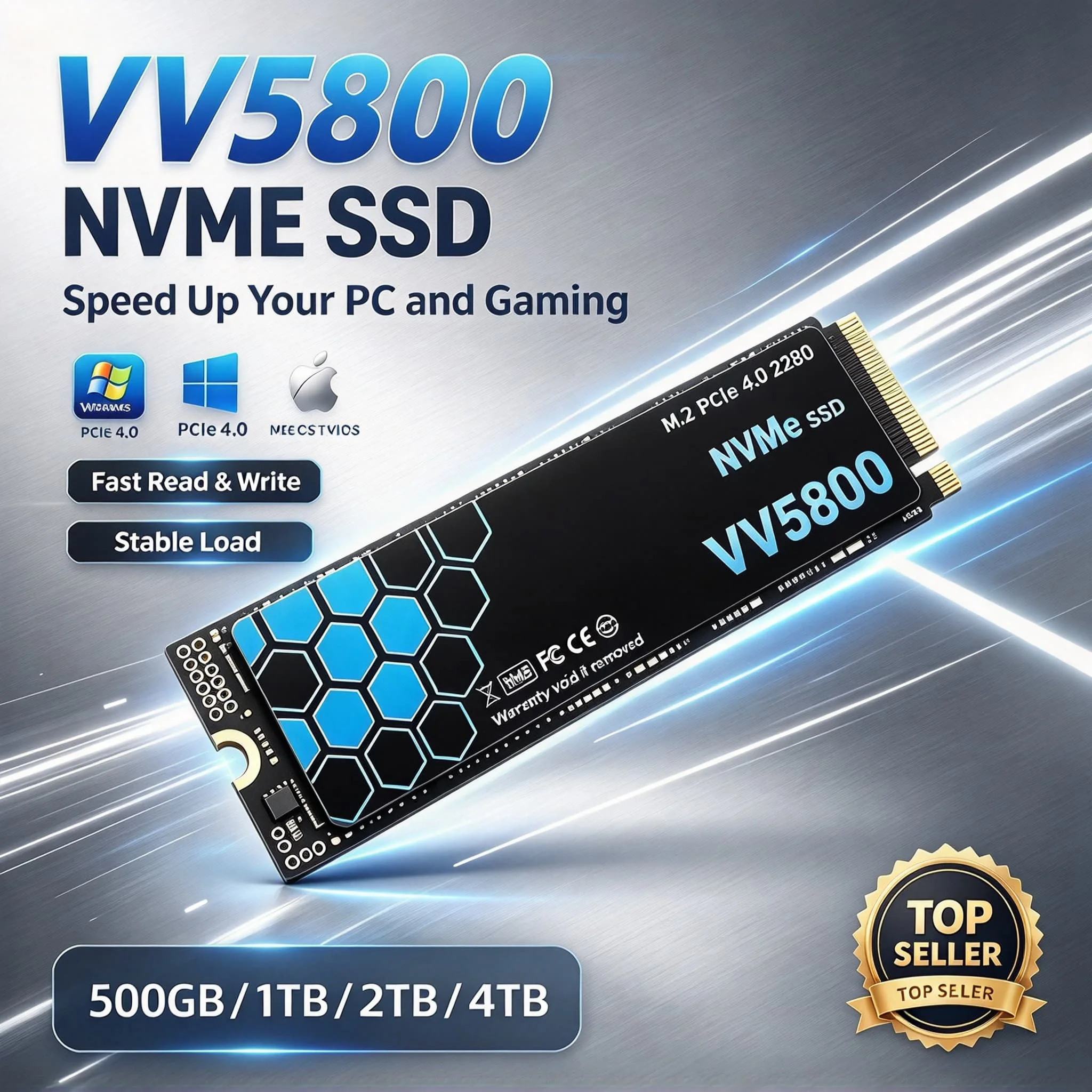VV5800 M.2 NVMe Builtin Solid State Drive, 500GB/1TB/2TB/4TB, High Performance, Gaming Work PC Laptop Notebook, Pro Max Ultra X4