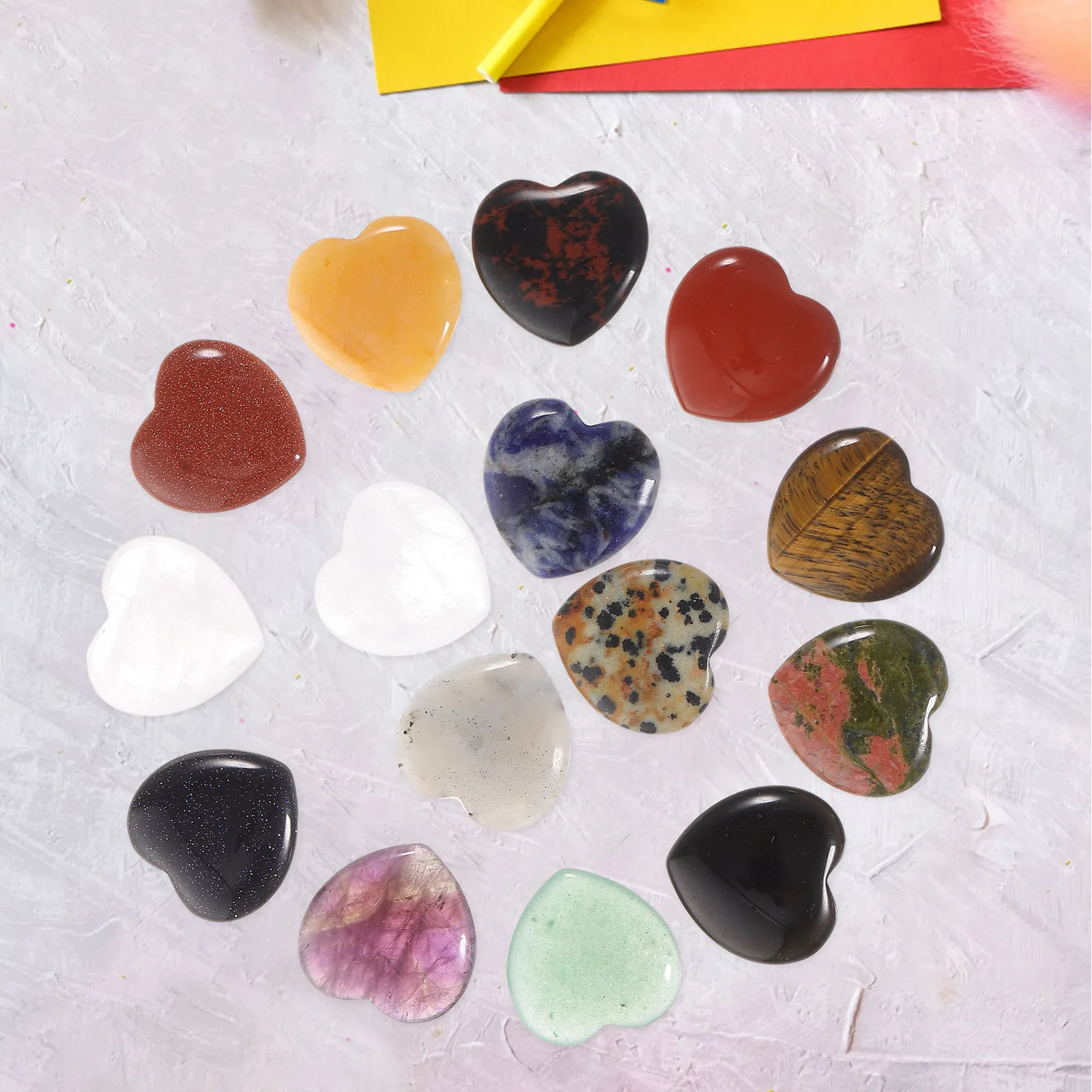 

15Pcs Heart Shaped Natural Crystal Stones Set Exquisite Craftsmanship for Home Office Desk Table Decor Aesthetic Crystal