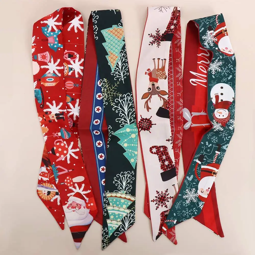 衣類アクセサリーネクタイ新年帽子ヘアリボンロングシルクスカーフクリスマスヘアバンド女性プリントスカーフ