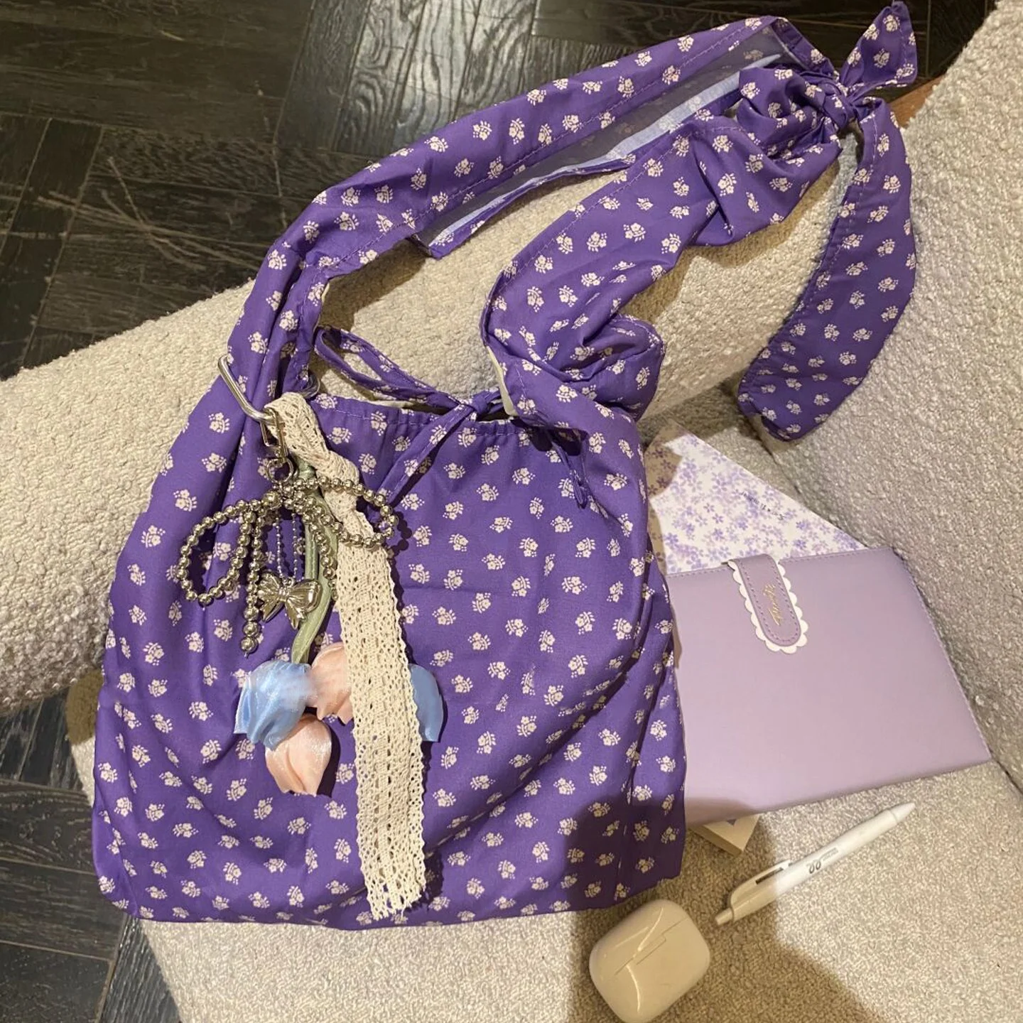 Purple Floral Print One-shoulder Storage Bags Crossbody Women Niche Design Sense Spring New Fashionable Comfortable Decoration