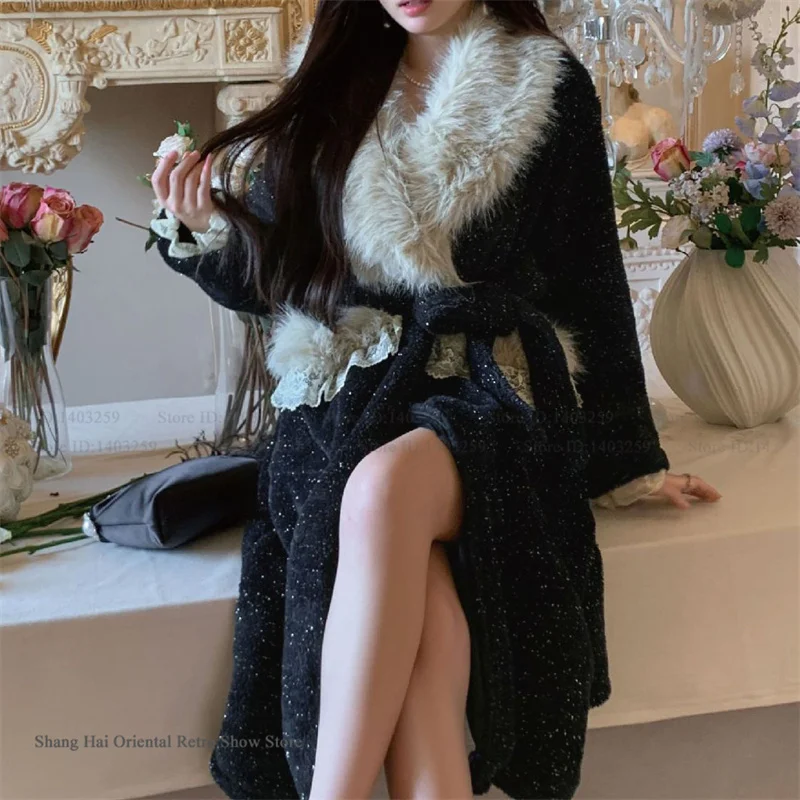 

Luxury Thicken Flannel Women Long Robe Kimono Bathrobe Gown Autumn Winter New Sleepwear Lounge Wear Warm Coral Fleece Homewear
